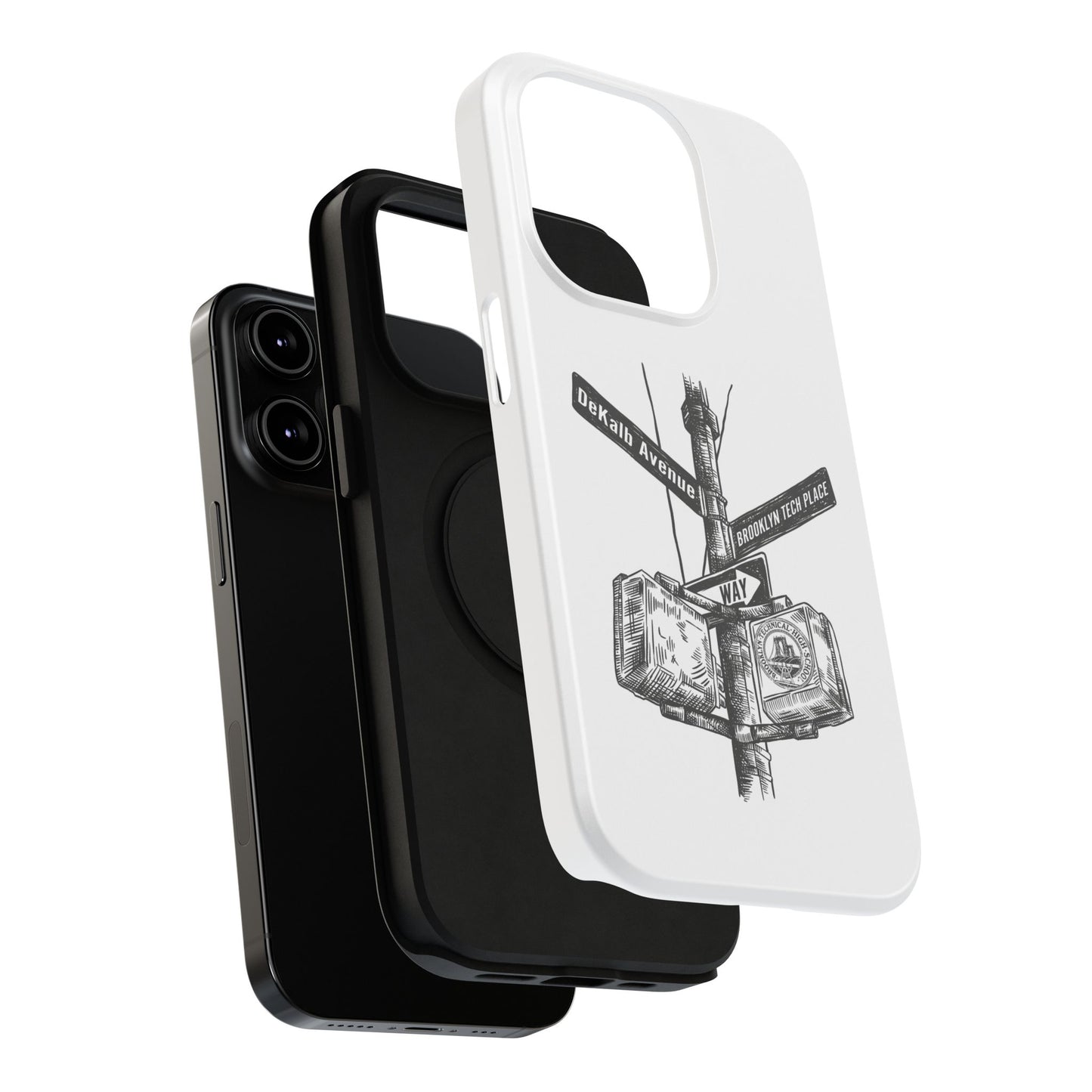 Dekalb Ave & Brooklyn Tech Pl (black graphic) - Impact-Resistant Phone Cases - White