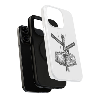 Dekalb Ave & Brooklyn Tech Pl (black graphic) - Impact-Resistant Phone Cases - White