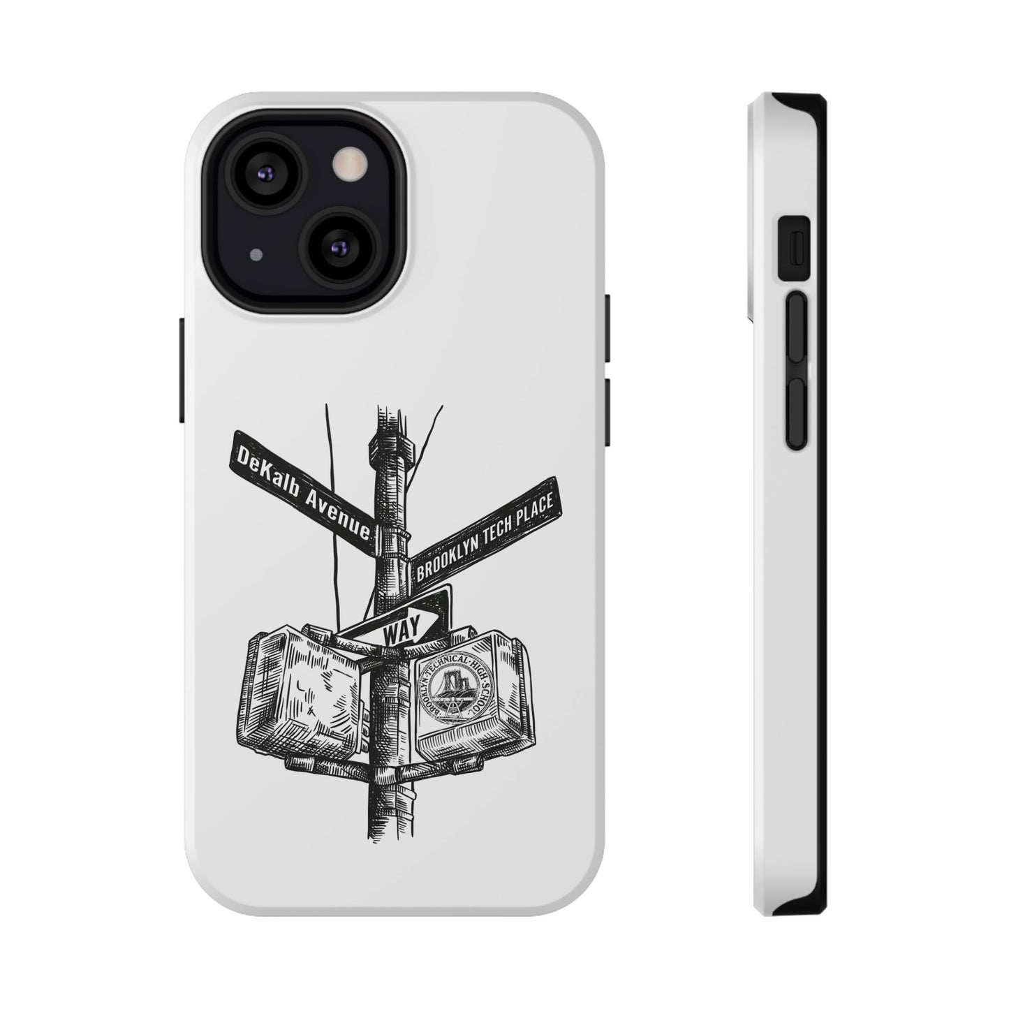 Dekalb Ave & Brooklyn Tech Pl (black graphic) - Impact-Resistant Phone Cases - White