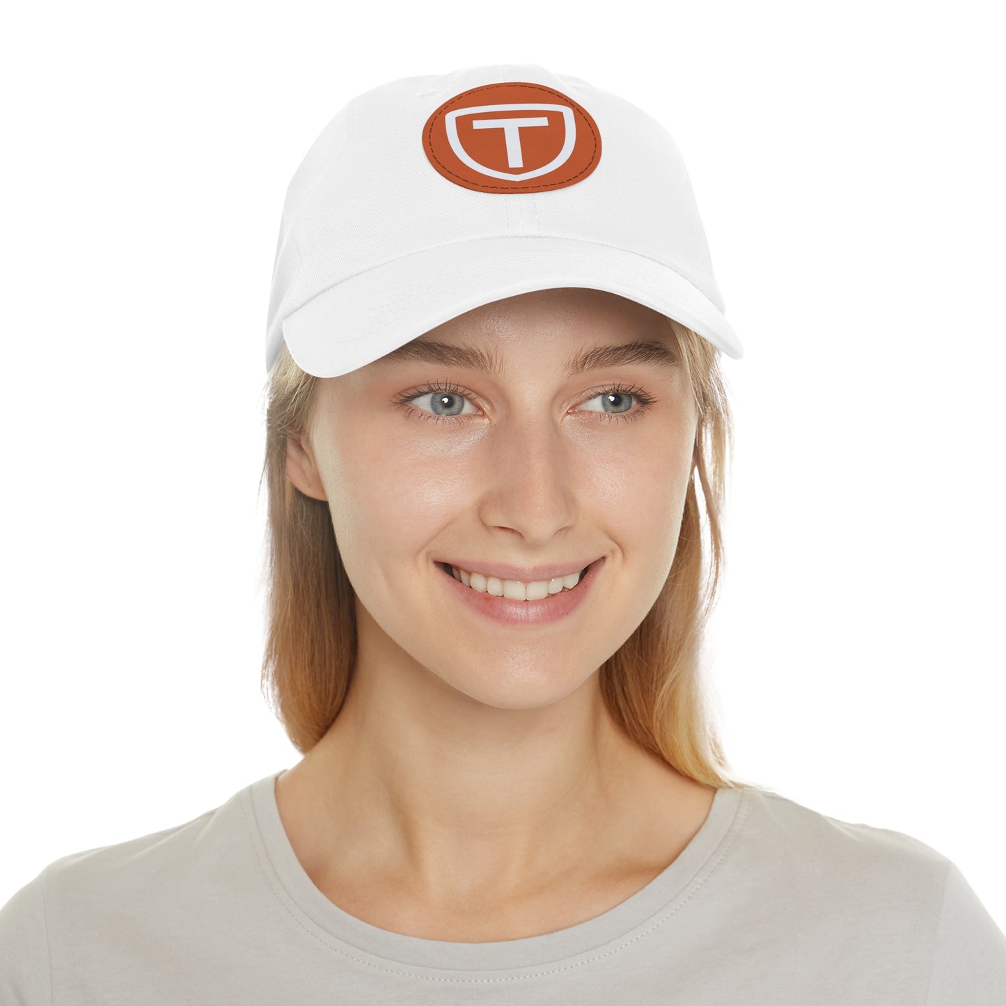 Shield With T Logo - Hat With Circular Leather Patch - White