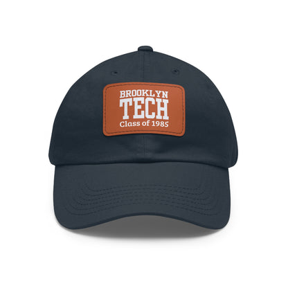 Classic Brooklyn Tech - Hat With Leather Patch (rectangle) - Class Of 1985 - White Font