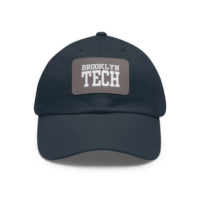 Brooklyn Tech - Hat With Leather Patch - Classic White Font (rectangle)