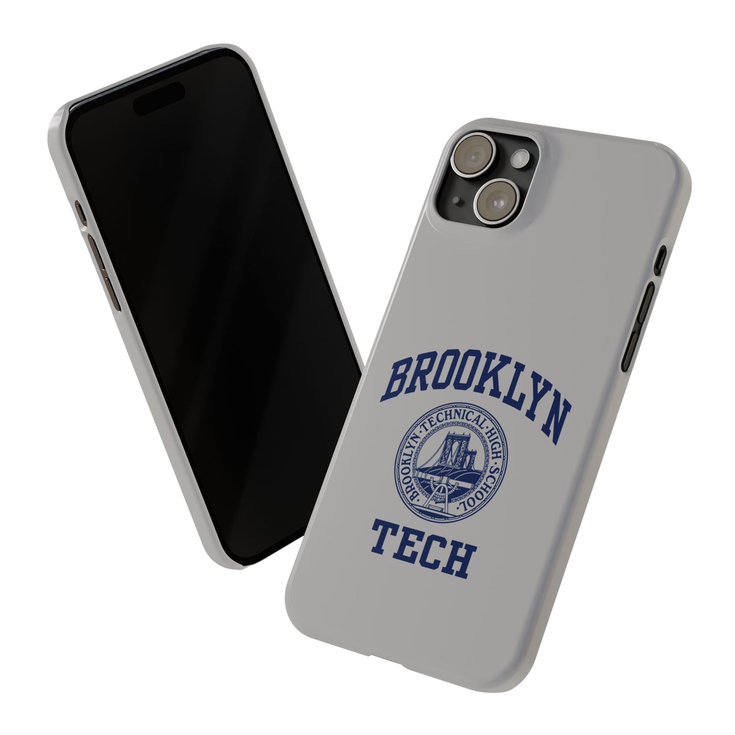 Brooklyn Tech Slim Phone Case - Grey with Navy-Blue Logo