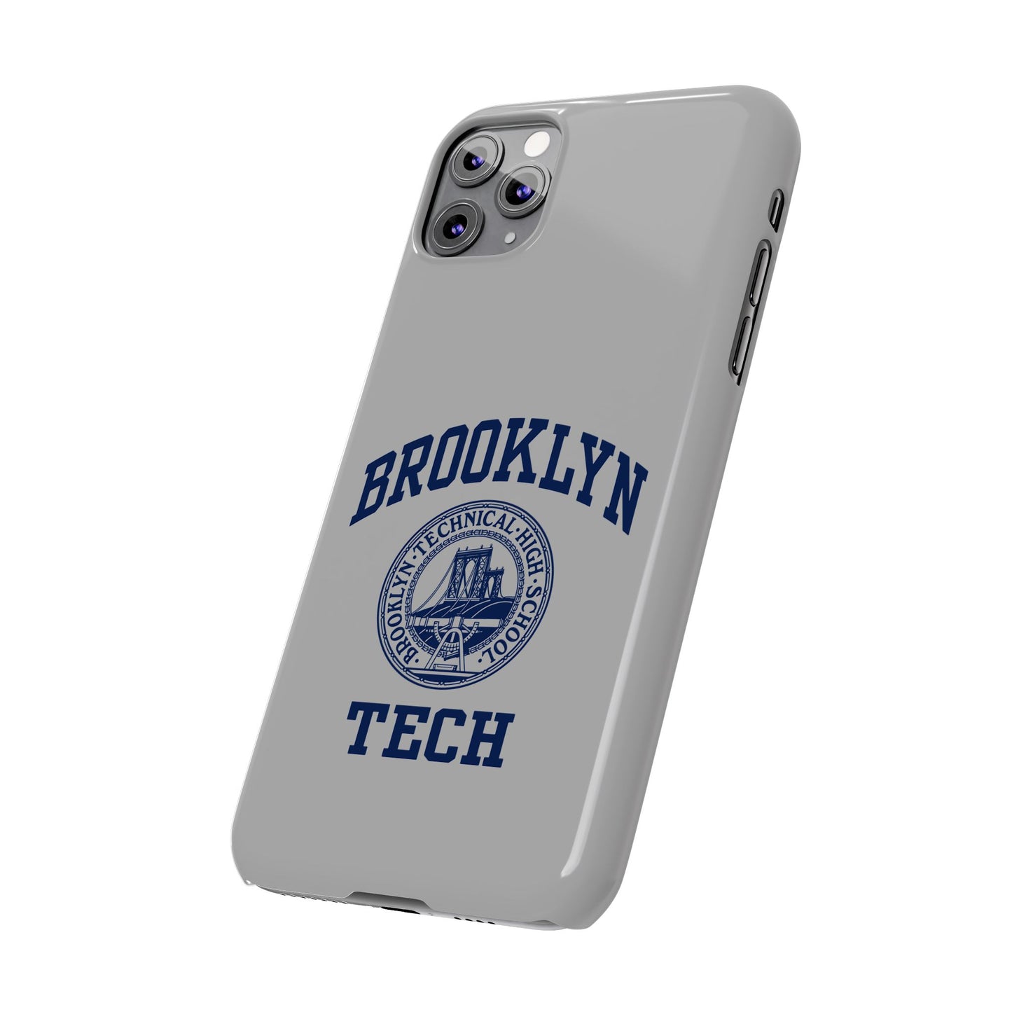 Brooklyn Tech Slim Phone Case - Grey with Navy-Blue Logo