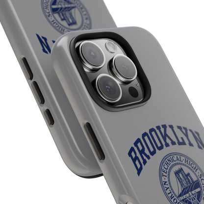 Classic Logo with Brooklyn Tech - Tough Phone Case - Grey with Navy-Blue graphics