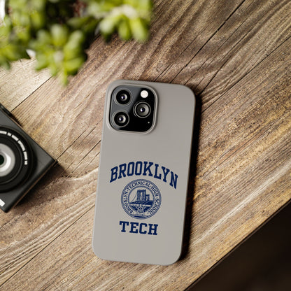 Brooklyn Tech Slim Phone Case - Grey with Navy-Blue Logo