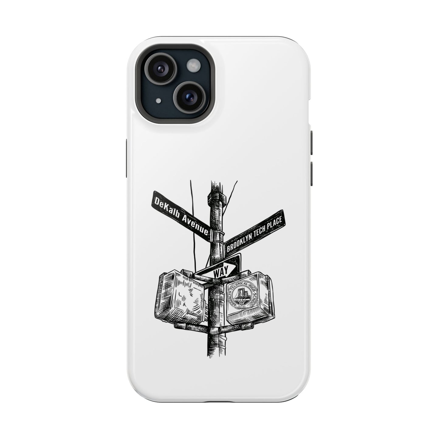 Dekalb Ave & Brooklyn Tech Pl (black graphic) - Impact-Resistant Phone Cases - White