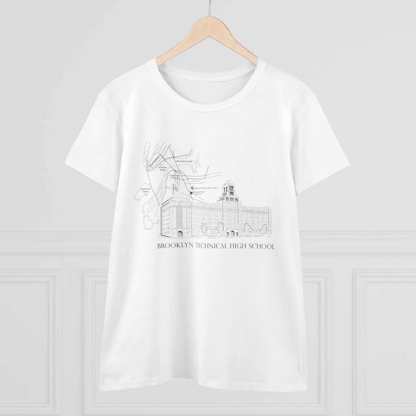 Boutique - Monochrome Building & Map - Ladies Midweight Cotton T-Shirt