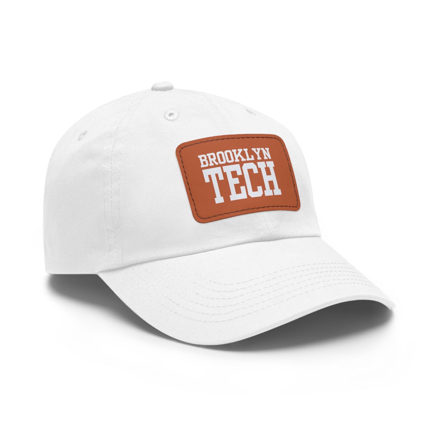 Classic Font - Hat With Rectangular Leather Patch - White