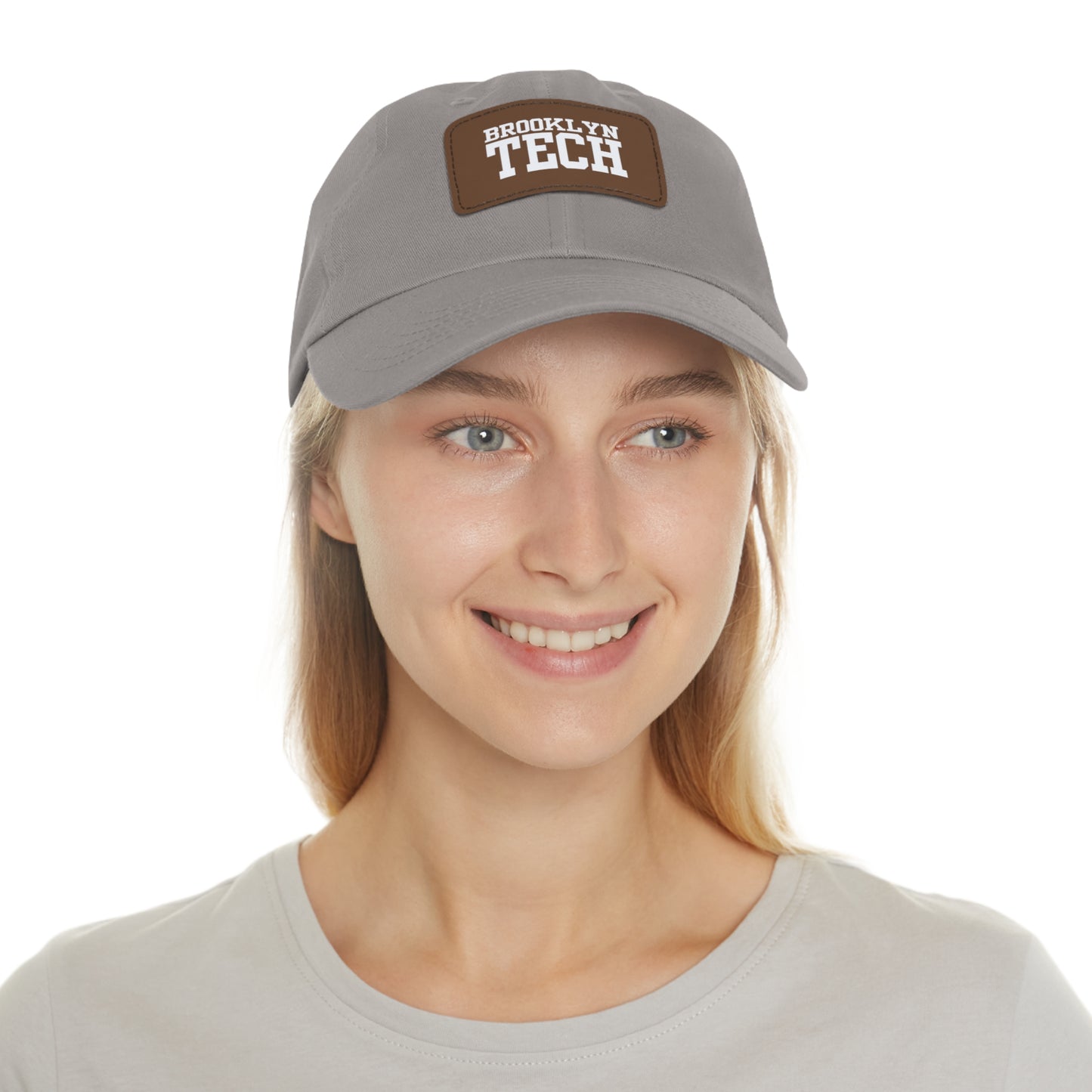 Brooklyn Tech - Hat With Leather Patch - Classic White Font (rectangle)