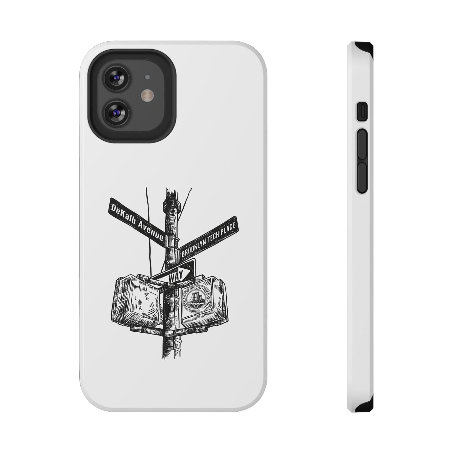 Dekalb Ave & Brooklyn Tech Pl (black graphic) - Impact-Resistant Phone Cases - White