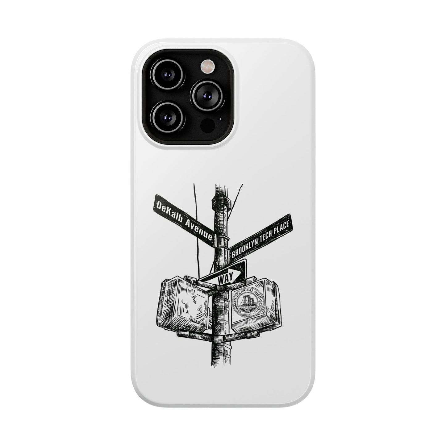 Dekalb Ave & Brooklyn Tech Pl (black graphic) - Impact-Resistant Phone Cases - White