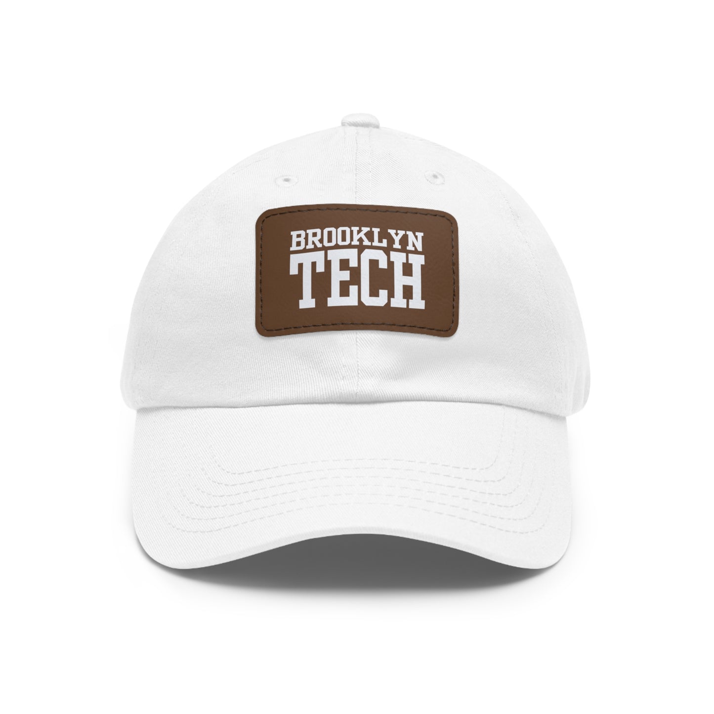 Brooklyn Tech - Hat With Leather Patch - Classic White Font (rectangle)