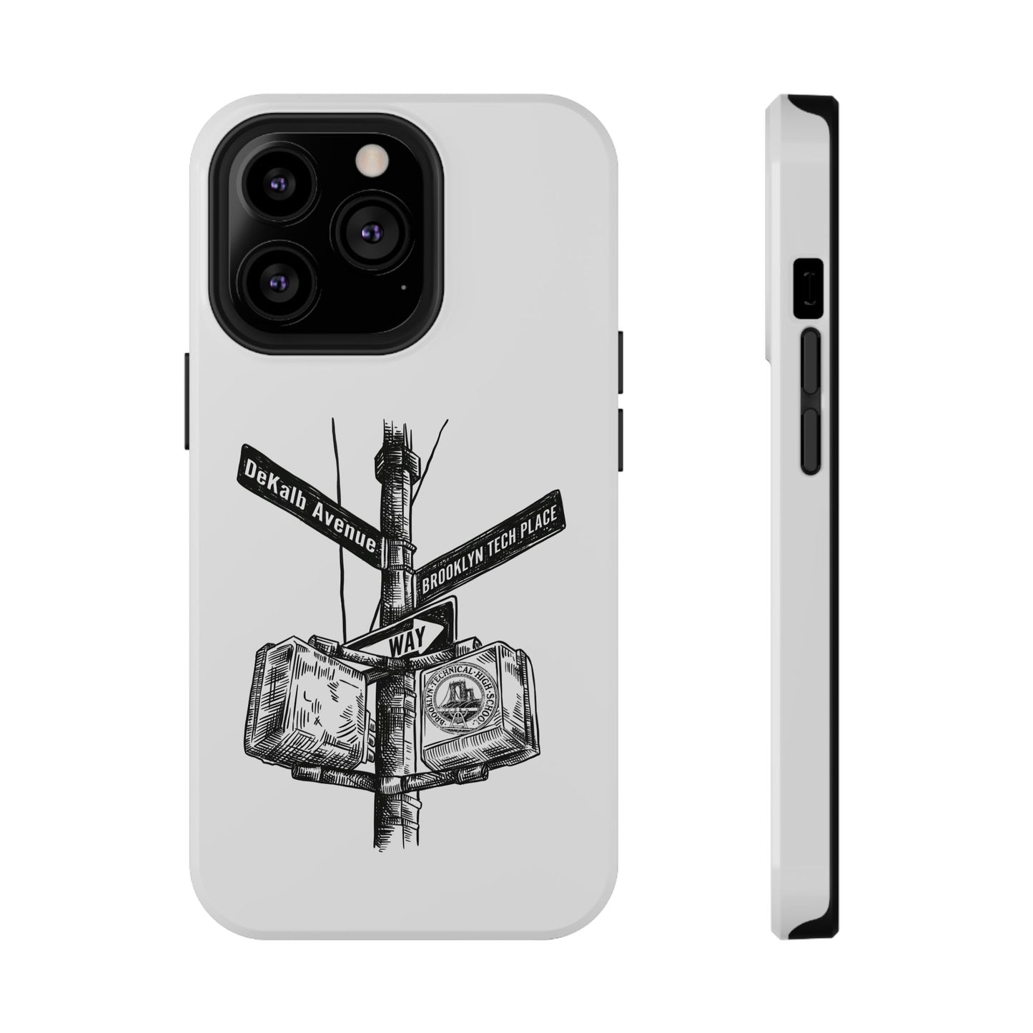 Dekalb Ave & Brooklyn Tech Pl (black graphic) - Impact-Resistant Phone Cases - White