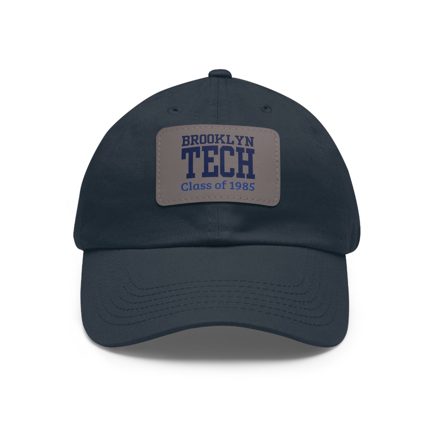 Classic Brooklyn Tech - Hat with Leather Patch (Rectangle) - Class of 1985 - Navy Font