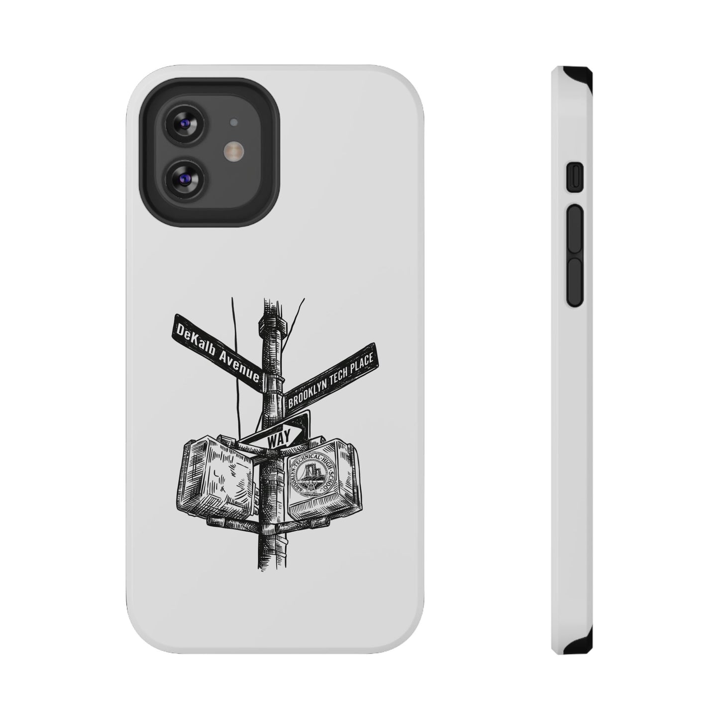 Dekalb Ave & Brooklyn Tech Pl (black graphic) - Impact-Resistant Phone Cases - White