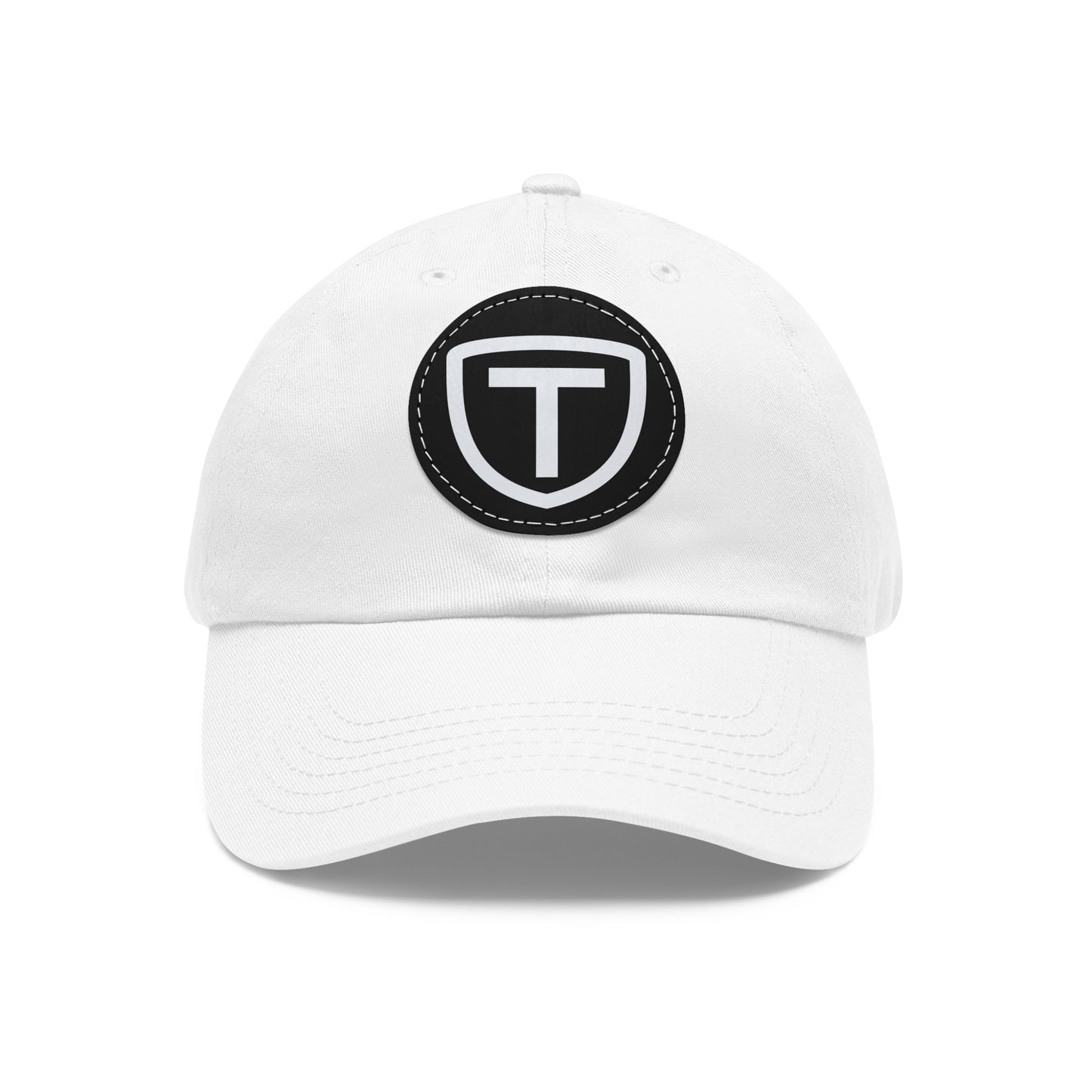 Shield With T Logo - Hat With Circular Leather Patch - White