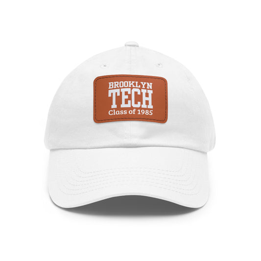 Classic Brooklyn Tech - Hat with Leather Patch (Rectangle) - Class of 1985 - White Font