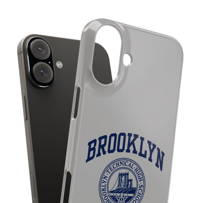 Brooklyn Tech Slim Phone Case - Grey with Navy-Blue Logo