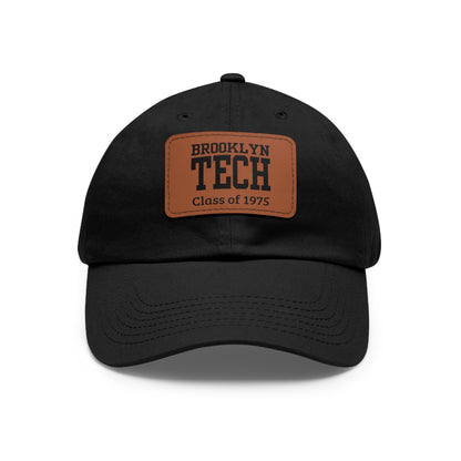 Classic Brooklyn Tech - Hat with Leather Patch (Rectangle) - Class of 1975 - Black & White fonts