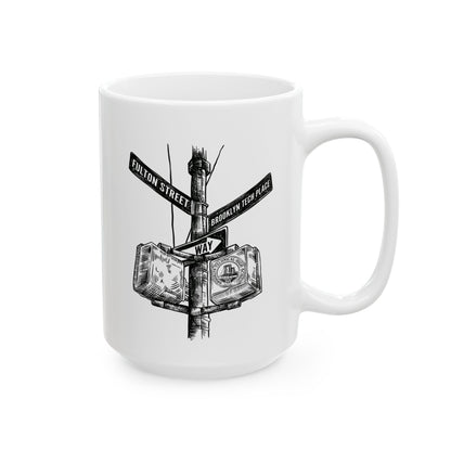 Fulton St & Brooklyn Tech Pl - Ceramic Mug, (11oz, 15oz) - B&w