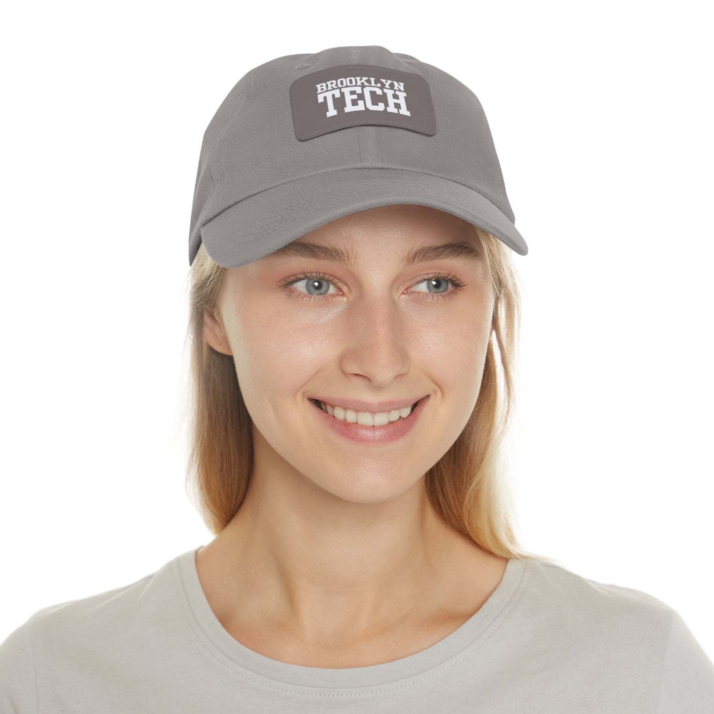 Brooklyn Tech - Hat With Leather Patch - Classic White Font (rectangle)