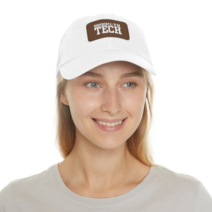 Brooklyn Tech - Hat With Leather Patch - Classic White Font (rectangle)