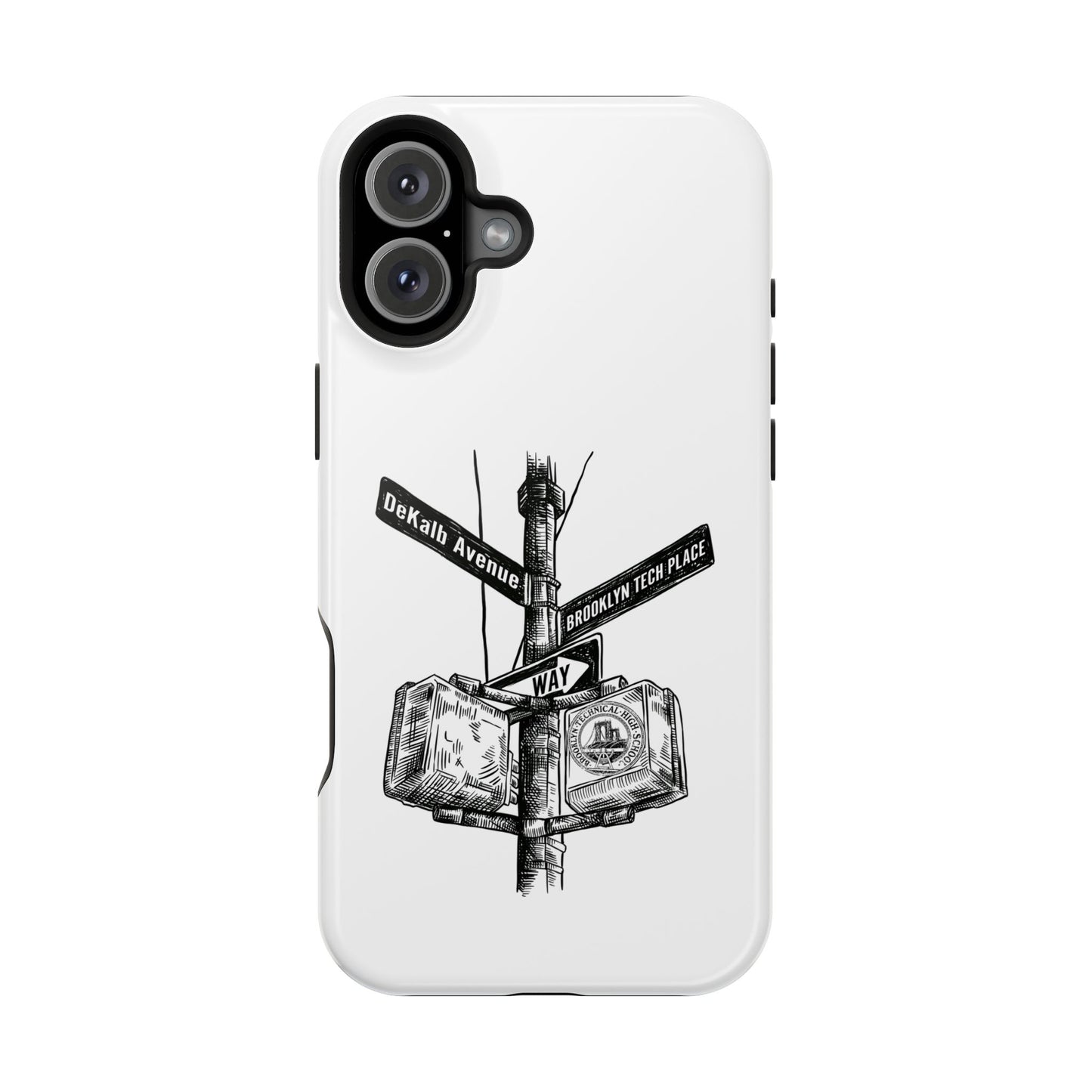 Dekalb Ave & Brooklyn Tech Pl (black graphic) - Impact-Resistant Phone Cases - White