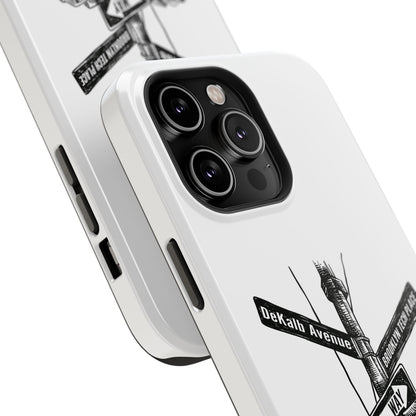 Dekalb Ave & Brooklyn Tech Pl (black graphic) - Impact-Resistant Phone Cases - White