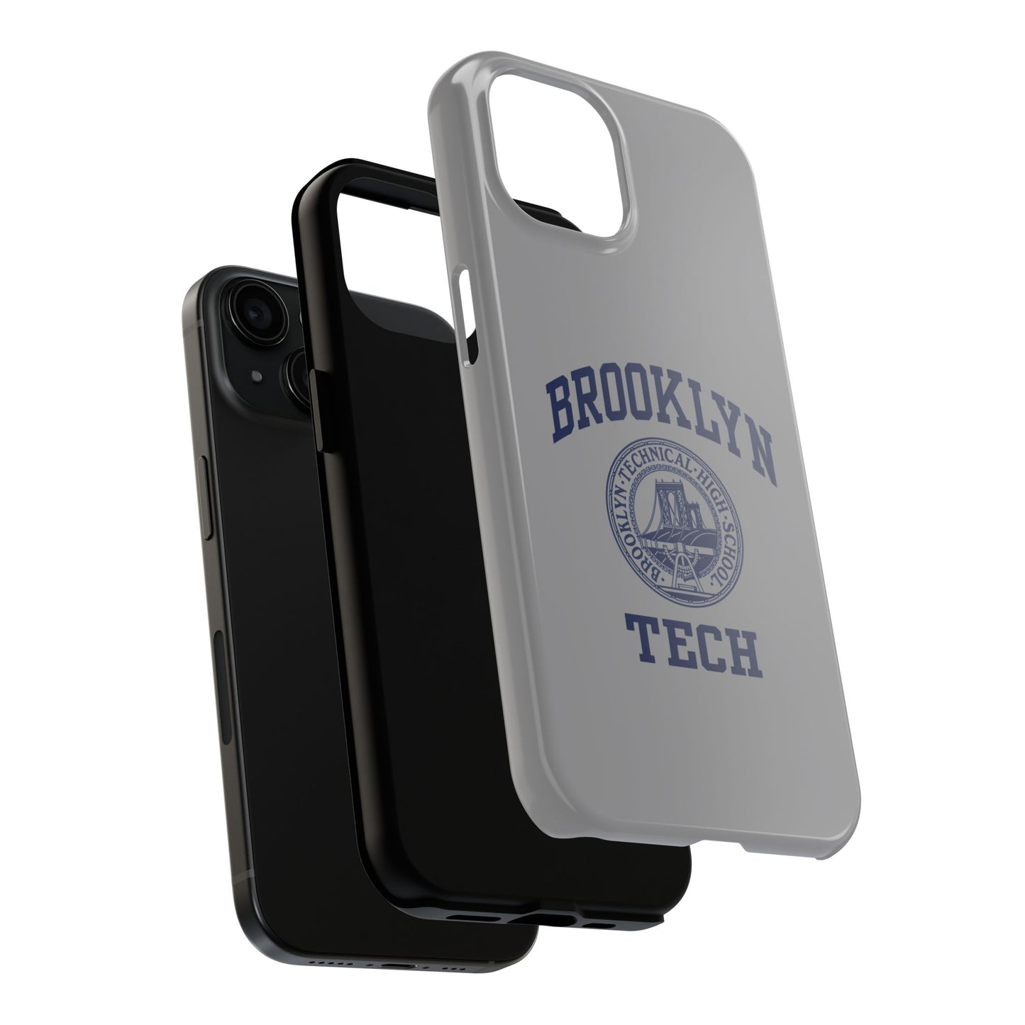 Classic Logo with Brooklyn Tech - Tough Phone Case - Grey with Navy-Blue graphics