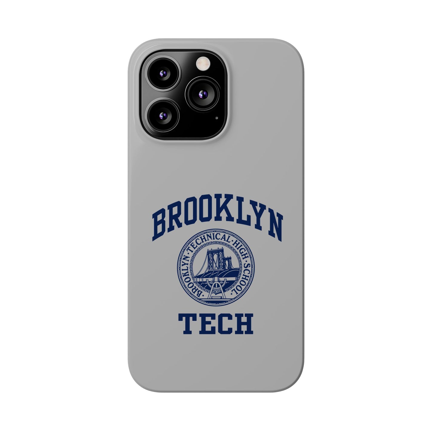 Brooklyn Tech Slim Phone Case - Grey with Navy-Blue Logo