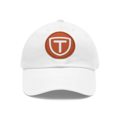 Shield With T Logo - Hat With Circular Leather Patch - White