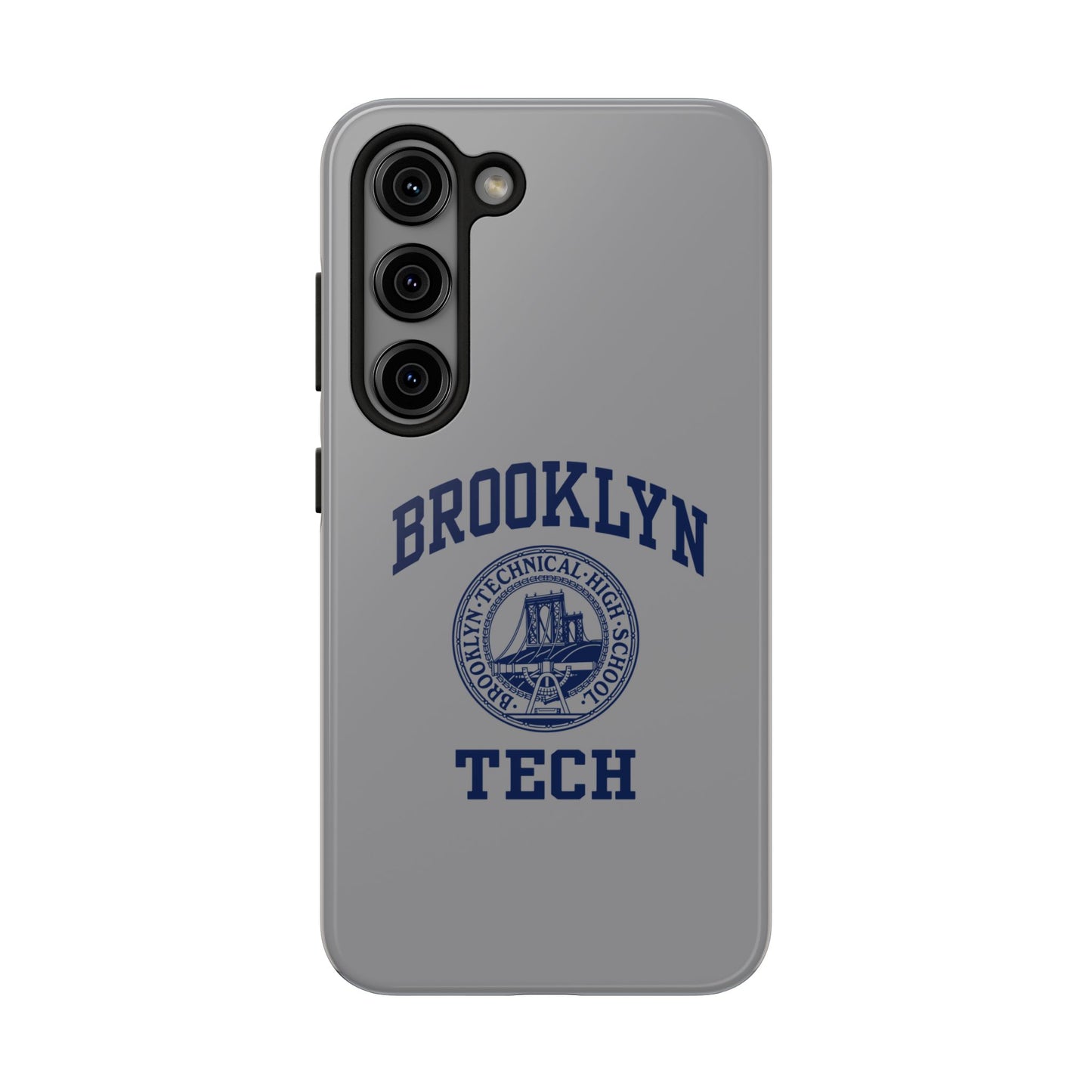 Classic Logo with Brooklyn Tech - Tough Phone Case - Grey with Navy-Blue graphics