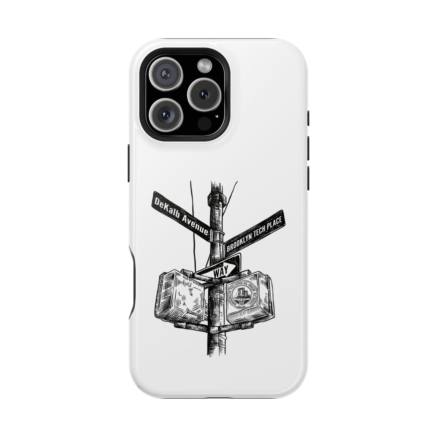 Dekalb Ave & Brooklyn Tech Pl (black graphic) - Impact-Resistant Phone Cases - White