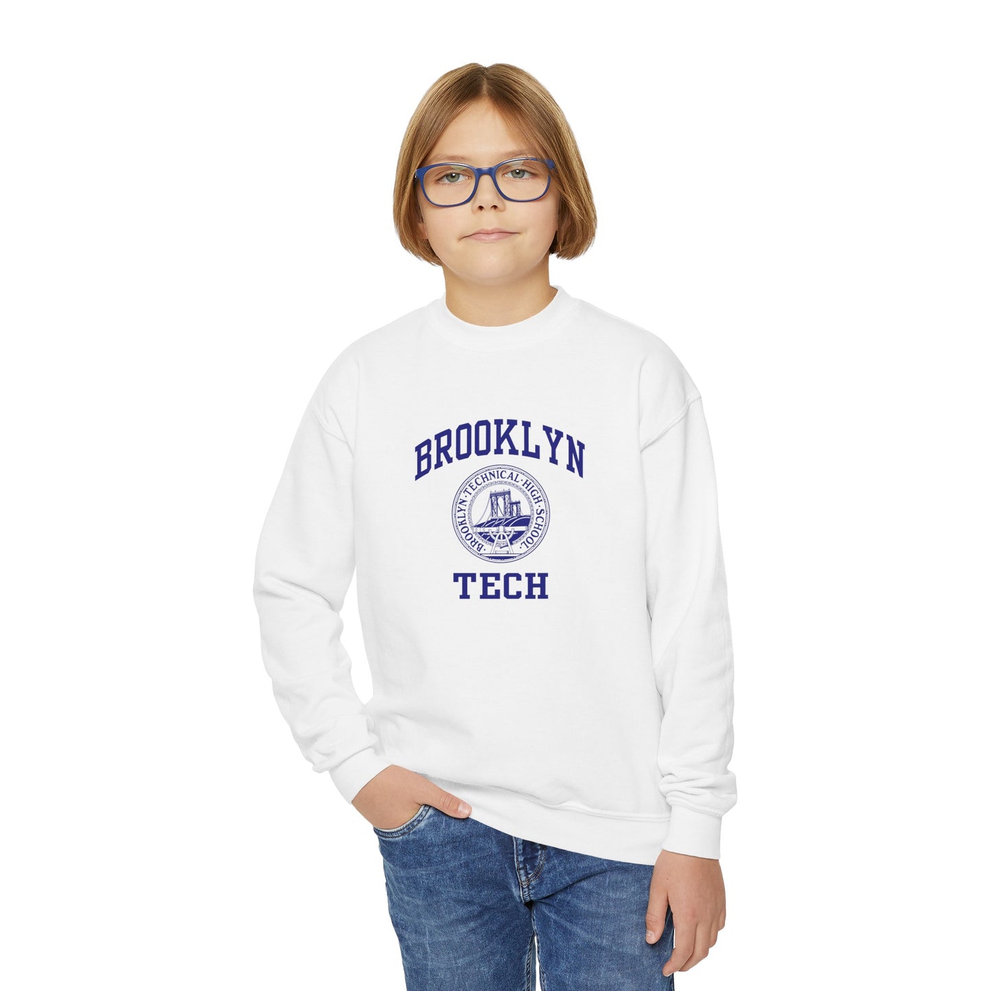 Family - Classic Brooklyn Tech Logo - Youth Crewneck Sweatshirt