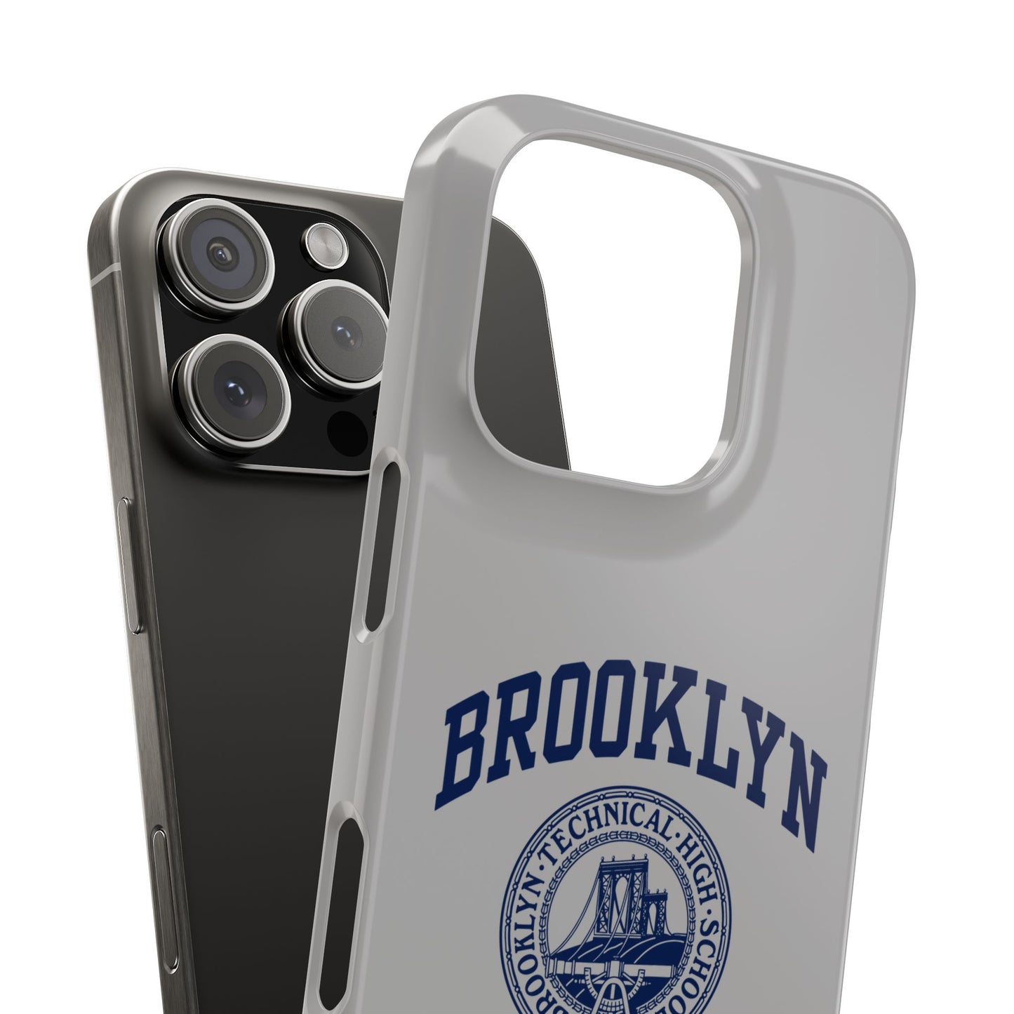Brooklyn Tech Slim Phone Case - Grey with Navy-Blue Logo