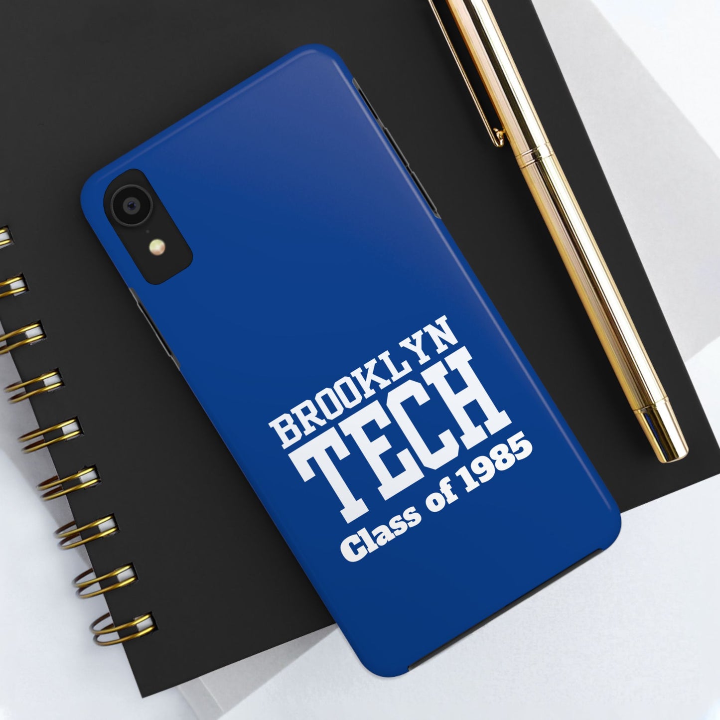 Brooklyn Tech Class Of 1985 Tough Phone Case - Navy-Blue With White Graphics