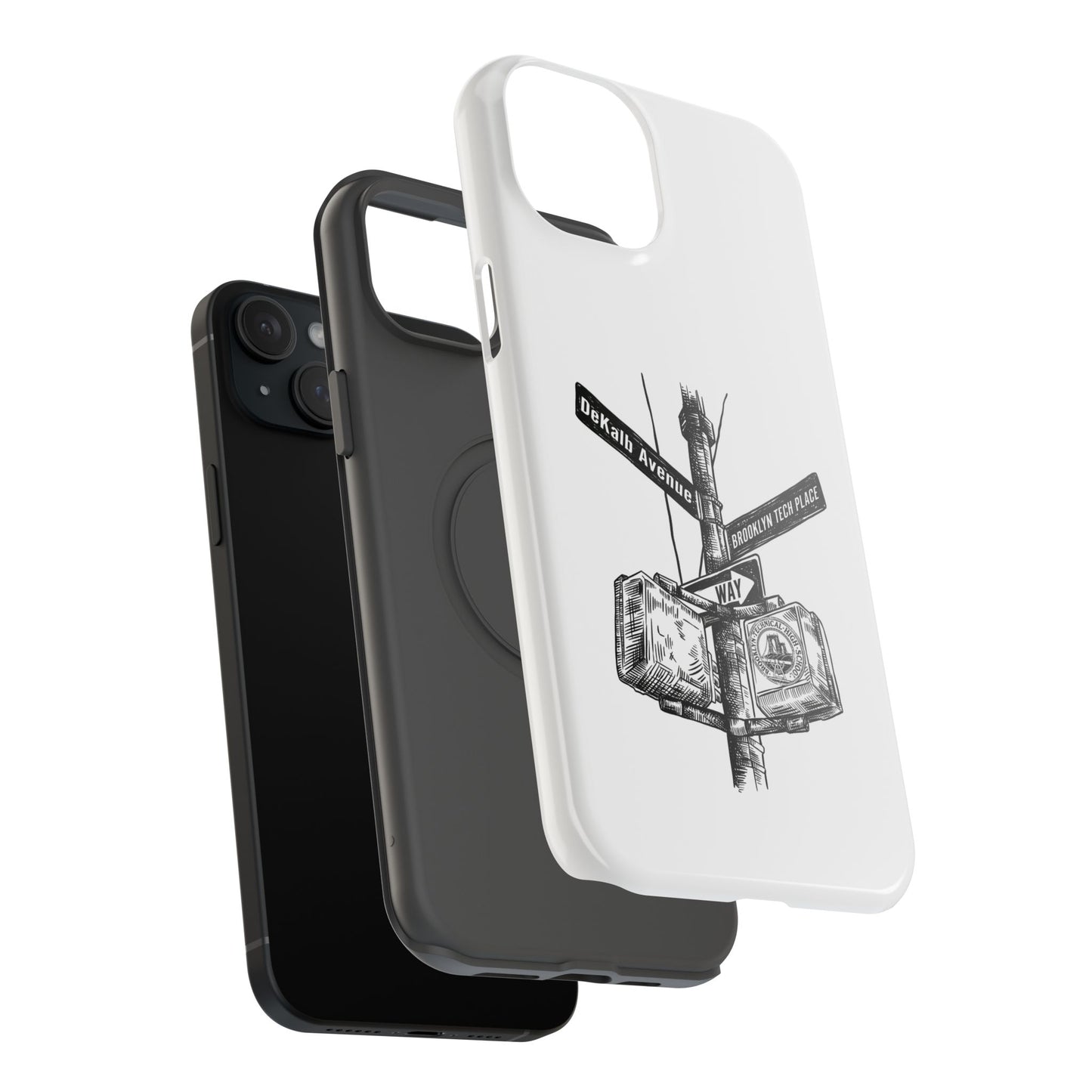 Dekalb Ave & Brooklyn Tech Pl (black graphic) - Impact-Resistant Phone Cases - White