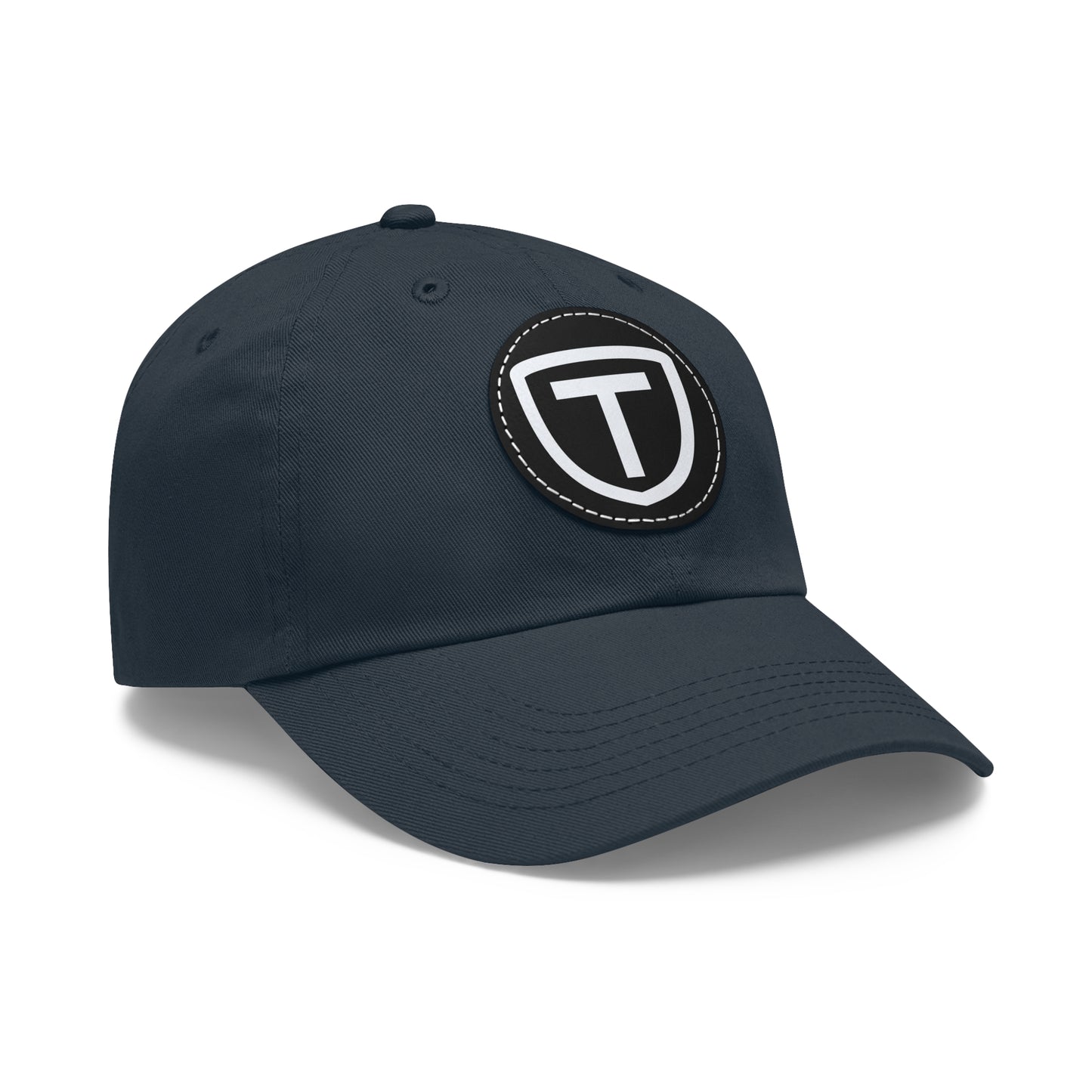 Shield With T Logo - Hat With Circular Leather Patch - White