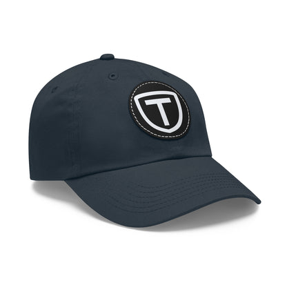 Shield With T Logo - Hat With Circular Leather Patch - White