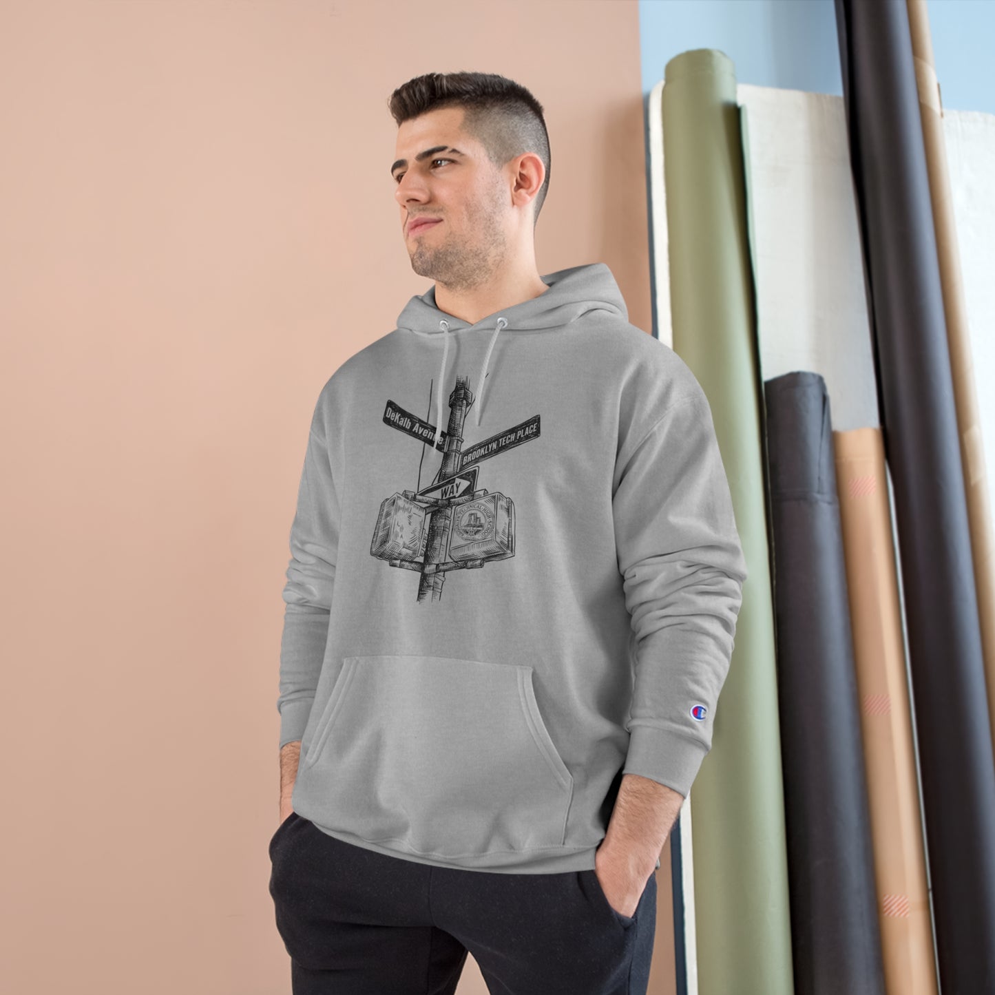 Boutique - Dekalb Ave & Brooklyn Tech Pl - Champion Hoodie - Black Graphic