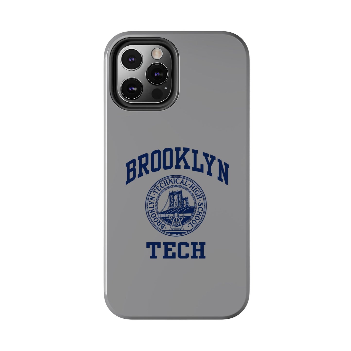 Classic Logo with Brooklyn Tech - Tough Phone Case - Grey with Navy-Blue graphics