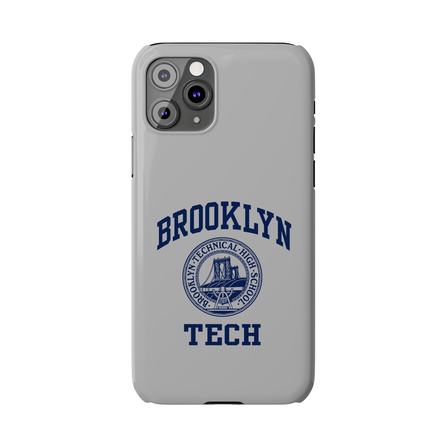 Brooklyn Tech Slim Phone Case - Grey with Navy-Blue Logo