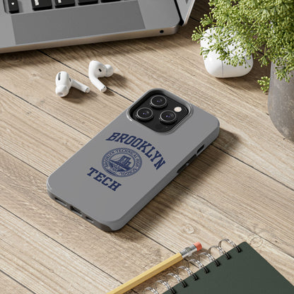 Classic Logo with Brooklyn Tech - Tough Phone Case - Grey with Navy-Blue graphics