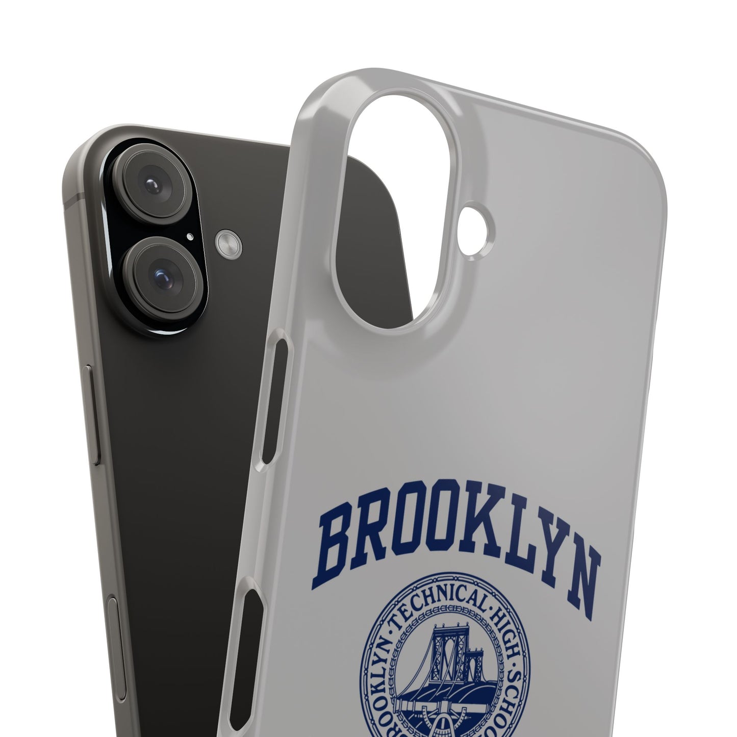 Brooklyn Tech Slim Phone Case - Grey with Navy-Blue Logo