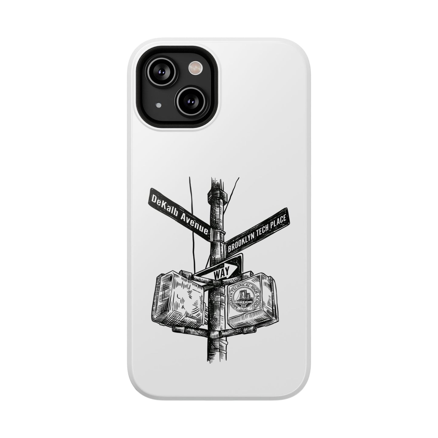 Dekalb Ave & Brooklyn Tech Pl (black graphic) - Impact-Resistant Phone Cases - White