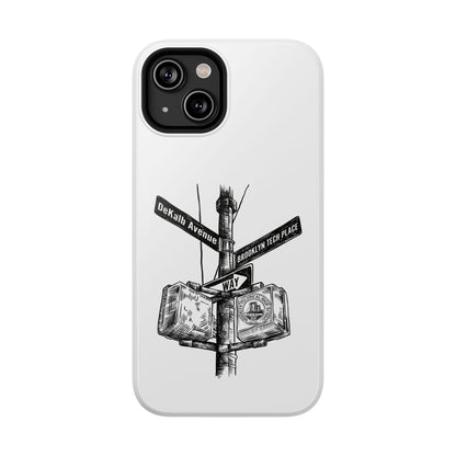 Dekalb Ave & Brooklyn Tech Pl (black graphic) - Impact-Resistant Phone Cases - White