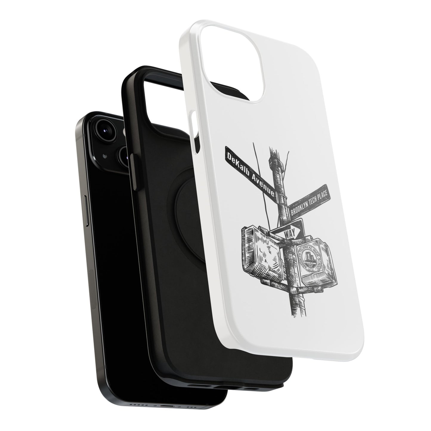 Dekalb Ave & Brooklyn Tech Pl (black graphic) - Impact-Resistant Phone Cases - White