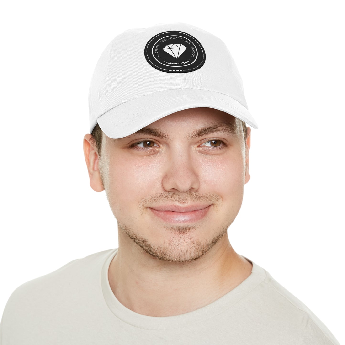 Diamond Club Logo - Hat With Circular Leather Patch - White