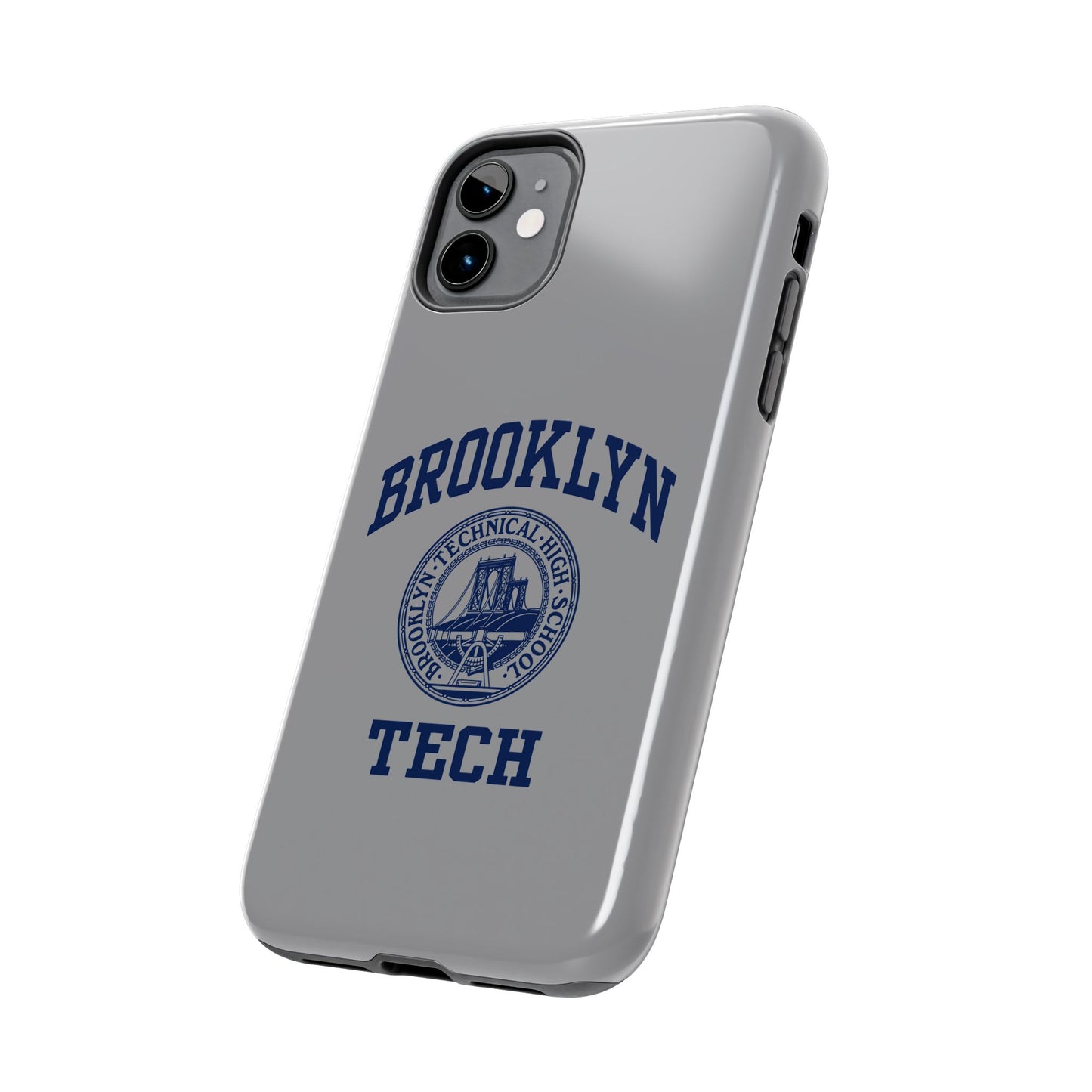 Classic Logo with Brooklyn Tech - Tough Phone Case - Grey with Navy-Blue graphics
